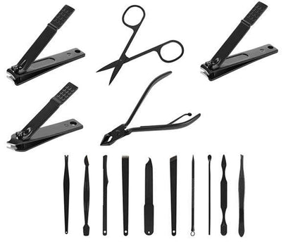 Trusa Manichiura si Pedichiura idealStore TungSteel, 15 Elemente, Nu provoaca Alergii, Otel de cea mai Inalta Calitate, Utilizare Universala, Carcasa Solida