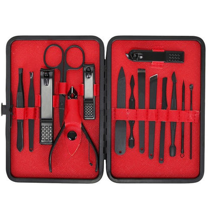 Trusa Manichiura si Pedichiura idealStore TungSteel, 15 Elemente, Nu provoaca Alergii, Otel de cea mai Inalta Calitate, Utilizare Universala, Carcasa Solida