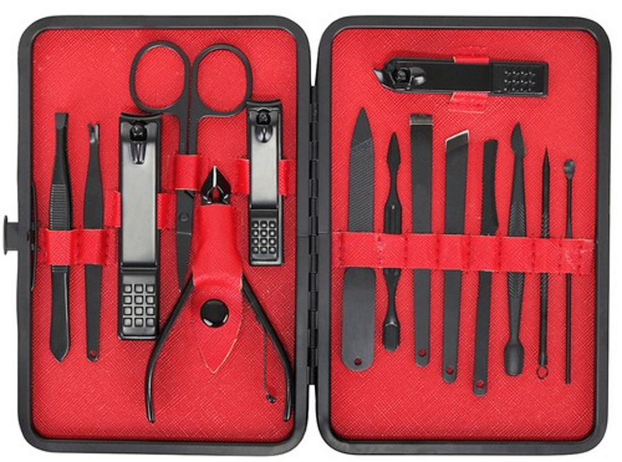 Trusa Manichiura si Pedichiura idealStore TungSteel, 15 Elemente, Nu provoaca Alergii, Otel de cea mai Inalta Calitate, Utilizare Universala, Carcasa Solida