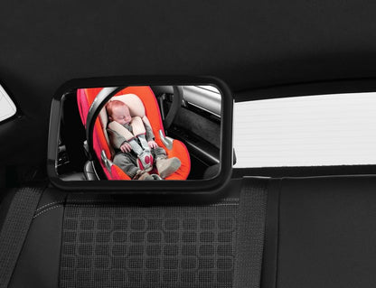 Oglinda retrovizoare pentru bebelusi din plastic idealSTORE, Dimensiuni 30 x 20 cm, Rotire 360 grade, Echipata cu 4 curele care tin ferm tetiera, Convexa ce ofera un unghi larg de vizualizare