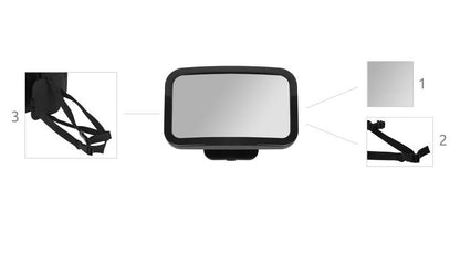 Oglinda retrovizoare pentru bebelusi din plastic idealSTORE, Dimensiuni 30 x 20 cm, Rotire 360 grade, Echipata cu 4 curele care tin ferm tetiera, Convexa ce ofera un unghi larg de vizualizare