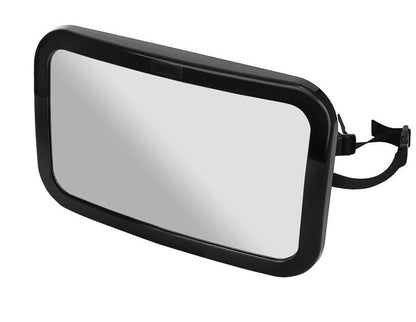 Oglinda retrovizoare pentru bebelusi din plastic idealSTORE, Dimensiuni 30 x 20 cm, Rotire 360 grade, Echipata cu 4 curele care tin ferm tetiera, Convexa ce ofera un unghi larg de vizualizare