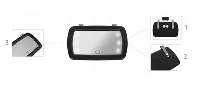 Oglinda auto pentru bebelusi cu LED idealSTORE Junior Magic Mirror, Dimensiuni 18 x 11 cm, Rotatie 360 de grade, Proiectata sa observe copilul pe scaunul auto, Se monteaza pe parasolar cu doua manere