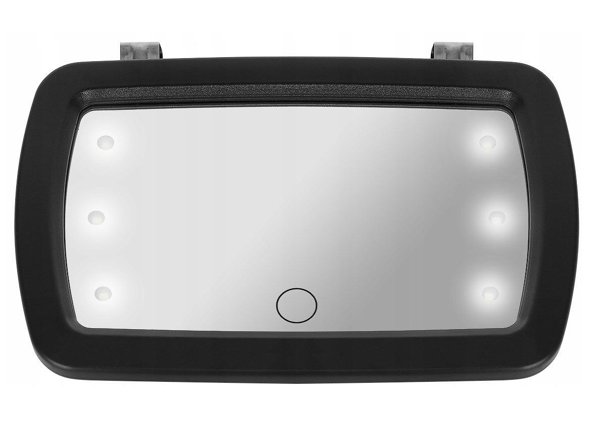 Oglinda auto pentru bebelusi cu LED idealSTORE Junior Magic Mirror, Dimensiuni 18 x 11 cm, Rotatie 360 de grade, Proiectata sa observe copilul pe scaunul auto, Se monteaza pe parasolar cu doua manere