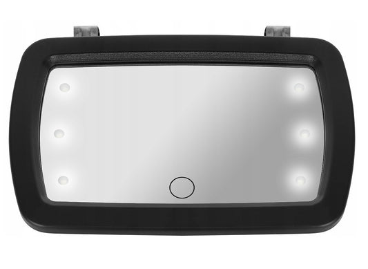 Oglinda auto pentru bebelusi cu LED idealSTORE Junior Magic Mirror, Dimensiuni 18 x 11 cm, Rotatie 360 de grade, Proiectata sa observe copilul pe scaunul auto, Se monteaza pe parasolar cu doua manere