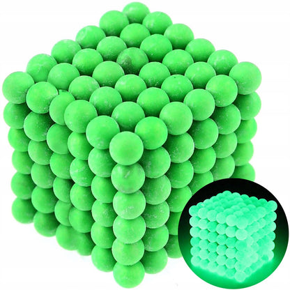 Puzzle magnetic florescent idealSTORE Green CUBE, Include 216 sfere cu diametru de 5mm, Sprijina dezvoltarea inovatiei si ofera ore de distractie mentala, Trezeste imaginatia si creeaza forme unice
