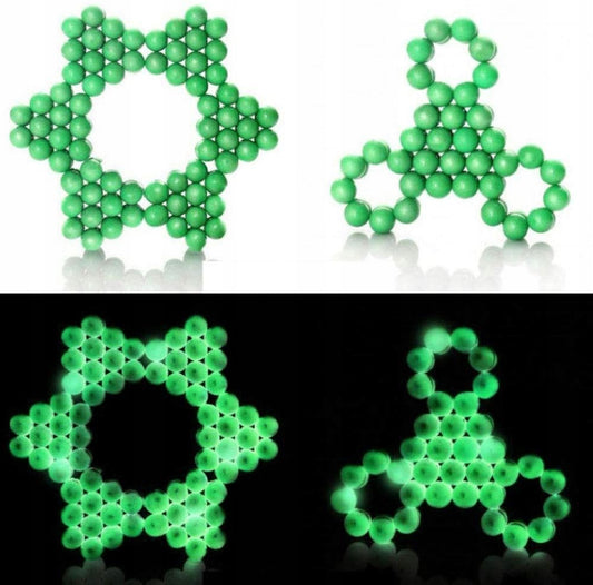 Puzzle magnetic florescent idealSTORE Green CUBE, Include 216 sfere cu diametru de 5mm, Sprijina dezvoltarea inovatiei si ofera ore de distractie mentala, Trezeste imaginatia si creeaza forme unice