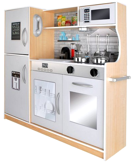 Bucatarie din Lemn idealStore New Kitchen Kruzel, Dotata cu Telefon, Frigider, Cuptor, Masina de Spalat Vase