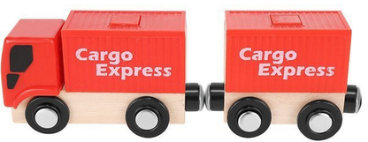 Pista Multifunctionala din Lemn Natural Cargo Express idealSTORE, Include 89 de Elemente, Tren Magnetic cu Vagoane, Elicopter de Politie, Heliport, Semne de Circulatie, Copaci, 2 Masini, O Gara, Cladire de Politie, Piese Robuste din Lemn