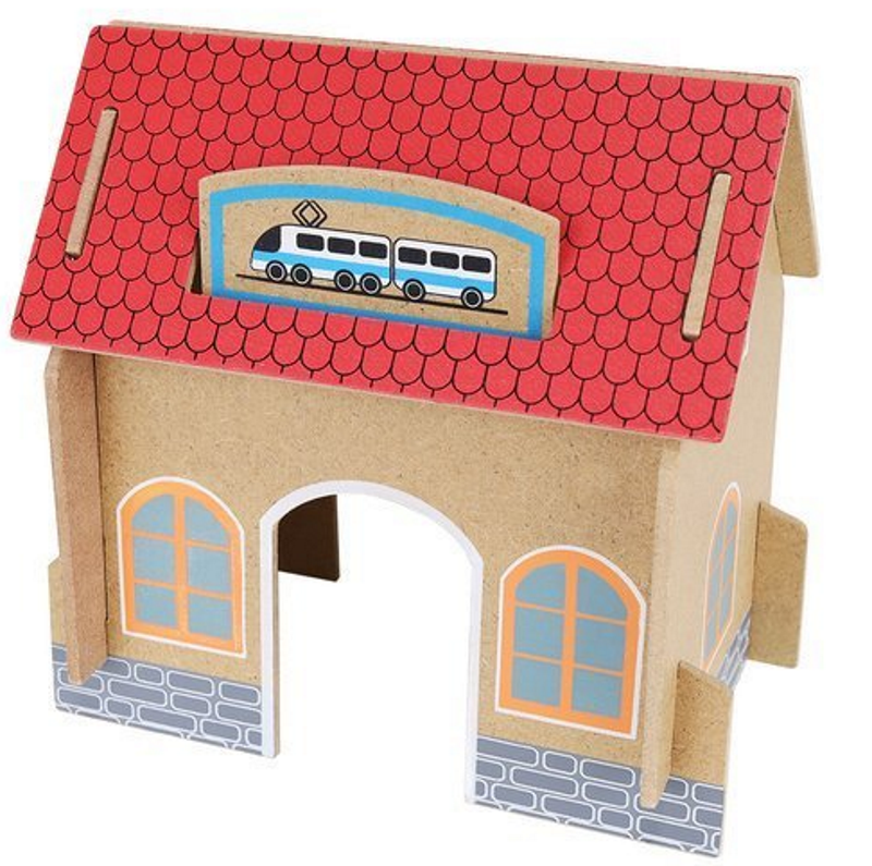 Pista Multifunctionala din Lemn Natural Cargo Express idealSTORE, Include 89 de Elemente, Tren Magnetic cu Vagoane, Elicopter de Politie, Heliport, Semne de Circulatie, Copaci, 2 Masini, O Gara, Cladire de Politie, Piese Robuste din Lemn