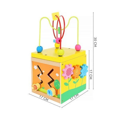 Cub educativ din lemn idealSTORE, Echipat cu diverse activitati ce antreneaza gandirea logica, Dezvolta deprinderile motrice si coordonarea mana-ochi, Multicolor