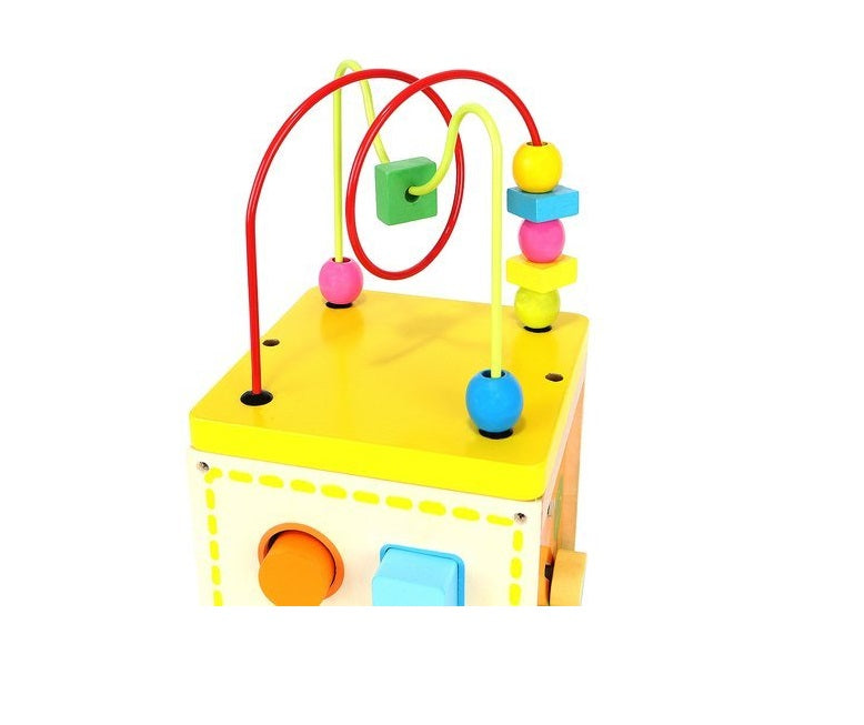 Cub educativ din lemn idealSTORE, Echipat cu diverse activitati ce antreneaza gandirea logica, Dezvolta deprinderile motrice si coordonarea mana-ochi, Multicolor