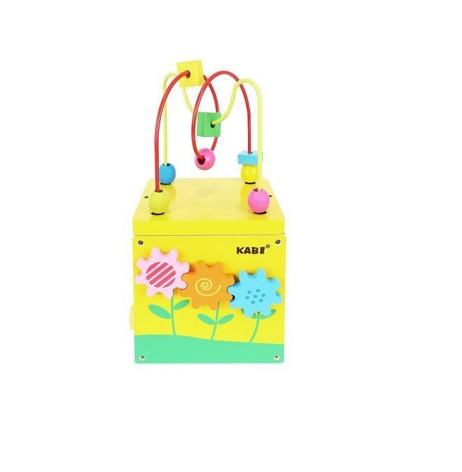 Cub educativ din lemn idealSTORE, Echipat cu diverse activitati ce antreneaza gandirea logica, Dezvolta deprinderile motrice si coordonarea mana-ochi, Multicolor