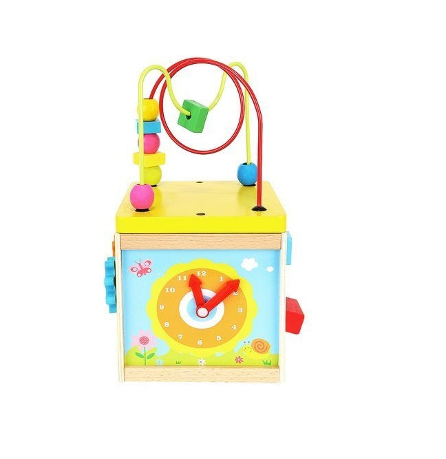 Cub educativ din lemn idealSTORE, Echipat cu diverse activitati ce antreneaza gandirea logica, Dezvolta deprinderile motrice si coordonarea mana-ochi, Multicolor