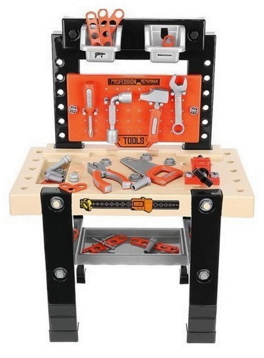 Banc de lucru Interactiv idealSTORE Mecanicul Priceput, Dimensiuni 27 x 50 x 68 cm, Echipat cu 65 de instrumente specifice, Antreneaza concentrarea, rabdarea si memoria, Dezvolta jocul de rol prin gandirea tehnica si logica