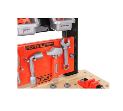 Banc de lucru Interactiv idealSTORE Mecanicul Priceput, Dimensiuni 27 x 50 x 68 cm, Echipat cu 65 de instrumente specifice, Antreneaza concentrarea, rabdarea si memoria, Dezvolta jocul de rol prin gandirea tehnica si logica