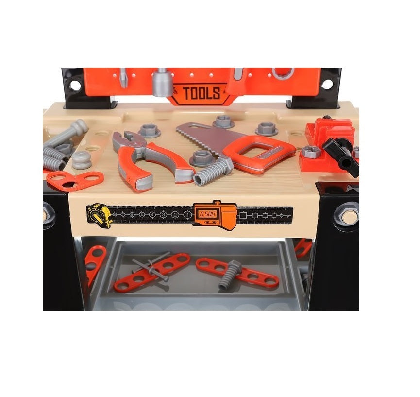 Banc de lucru Interactiv idealSTORE Mecanicul Priceput, Dimensiuni 27 x 50 x 68 cm, Echipat cu 65 de instrumente specifice, Antreneaza concentrarea, rabdarea si memoria, Dezvolta jocul de rol prin gandirea tehnica si logica