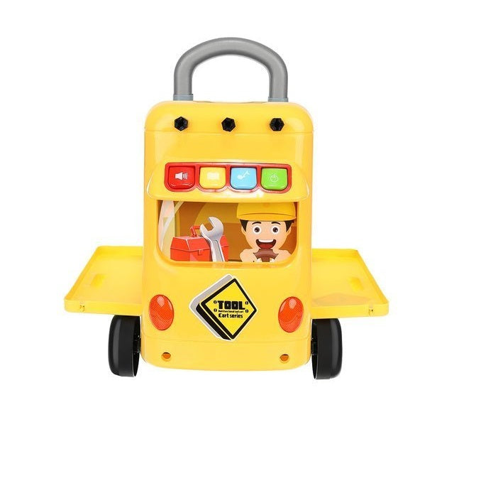 Carucior interactiv cu Scule 2 in 1 idealSTORE Little Master, Dimensiuni 43 x 31 x 46 cm, Accesorizat cu 38 de instrumente specifice, ciocan, ferastrau, suruburi, Panou cu diverse melodii si lumini, Echipat cu 4 roti pentru a fi usor de transportat