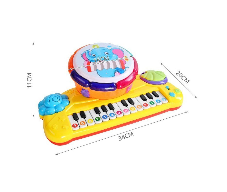 Pian interactiv 2 in 1 idealSTORE BABY ELEPHANT, Dimensiuni 35 x 20 x 11 cm, Echipat cu 14 melodii, Tobe, Stimuleaza imaginatia, Incurajeaza distractia si ajuta la invatarea vesela a cifrelor