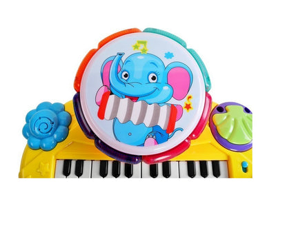 Pian interactiv 2 in 1 idealSTORE BABY ELEPHANT, Dimensiuni 35 x 20 x 11 cm, Echipat cu 14 melodii, Tobe, Stimuleaza imaginatia, Incurajeaza distractia si ajuta la invatarea vesela a cifrelor
