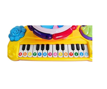 Pian interactiv 2 in 1 idealSTORE BABY ELEPHANT, Dimensiuni 35 x 20 x 11 cm, Echipat cu 14 melodii, Tobe, Stimuleaza imaginatia, Incurajeaza distractia si ajuta la invatarea vesela a cifrelor