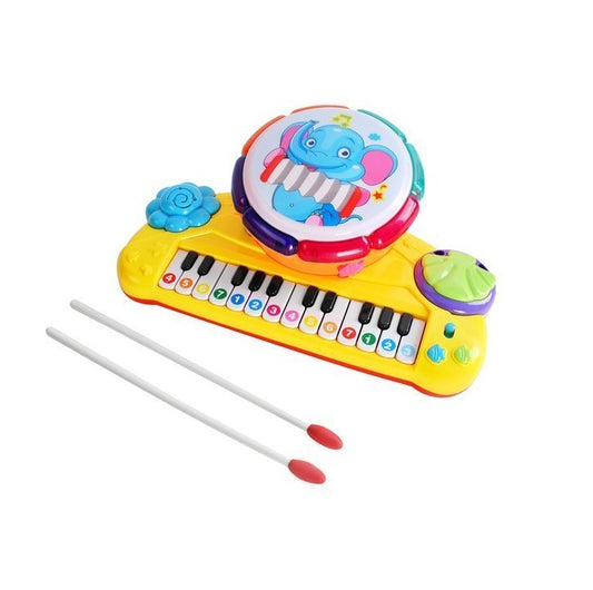 Pian interactiv 2 in 1 idealSTORE BABY ELEPHANT, Dimensiuni 35 x 20 x 11 cm, Echipat cu 14 melodii, Tobe, Stimuleaza imaginatia, Incurajeaza distractia si ajuta la invatarea vesela a cifrelor