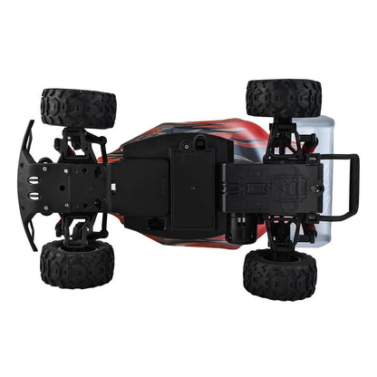 Masinuta cu Telecomanda si Suspensii OFFROAD Racing SPORT, Dimensiune 35 x 22 x 14 cm, Scara 1:16, Reglarea directiei rotilor, 4 amortizoare si un motor puternic permit depasirea pantei pana la 45, Viteza maxima 30 km/h, Negru-Portocaliu