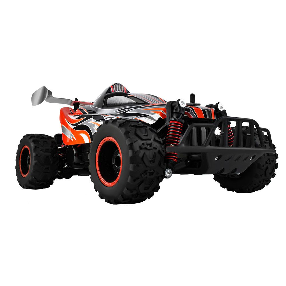 Masinuta cu Telecomanda si Suspensii OFFROAD Racing SPORT, Dimensiune 35 x 22 x 14 cm, Scara 1:16, Reglarea directiei rotilor, 4 amortizoare si un motor puternic permit depasirea pantei pana la 45, Viteza maxima 30 km/h, Negru-Portocaliu