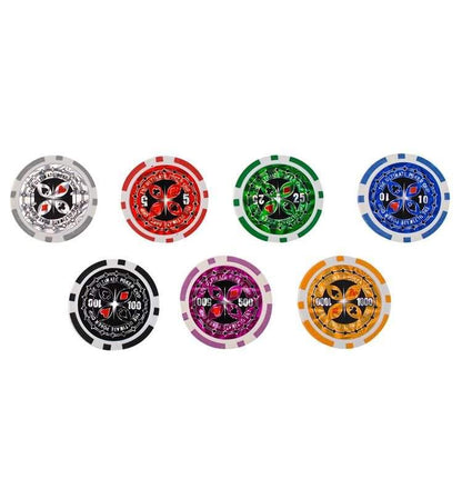 Set de Poker Complex cu 500 de jetoane idealSTORE, Texas Master Lux, Include 2 seturi de carti, 5 zaruri, Echipat cu servieta de aluminiu cu dimensiunile 26.5 x 7 x 22 cm