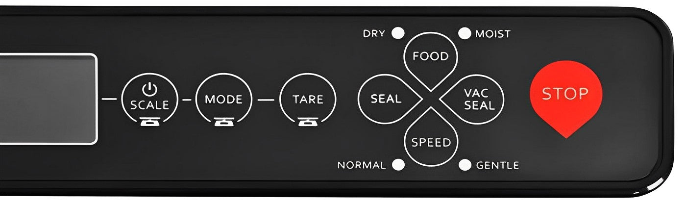 Aparat de Vidat si Sigilat Alimente idealSTORE, Include 9 Role cu Folie, 5 Saci de Depozitare, Cantar Incorporat, Putere 120W, Nivel de Vidare -80kPa, Latime 36 cm, Putere Vidare Reglabila, Buton pentru Vidarea Produselor Umede sau Uscate, Operare simpla