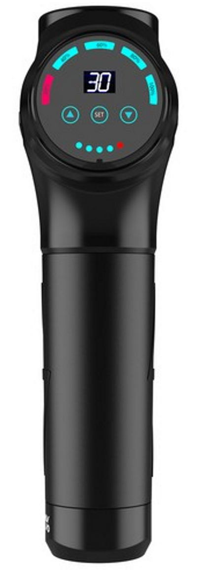 Aparat de Masaj tip Pistol Relax Feet idealSTORE, Ecran Tactil, Autonomie 6 Ore, 10 Capete Inlocuibile Pana la 30 de Niveluri de Intensitate a Masajului, Design Ergonomic, Ajuta la Relaxarea Muschilor, Include Geanta pentru Transport