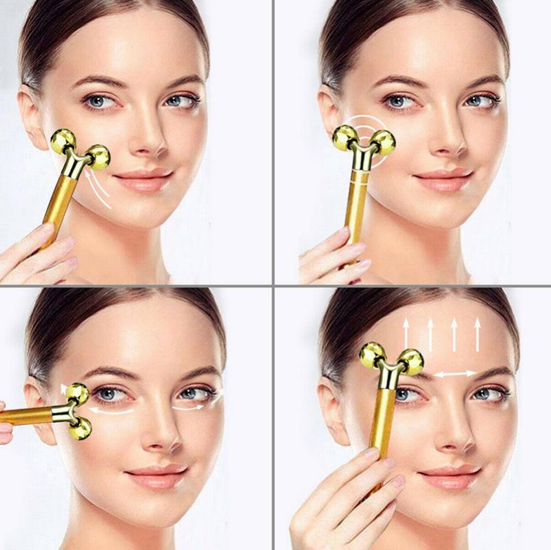 Aparat de Masaj Facial SpaTime IdealStore, Lifting, Stimularea Circulatiei, Terapie Prin Vibratii, Antirid, Waterproof, Perfect Pentru Seri Relaxante, Roller 3D, Culoare Auriu