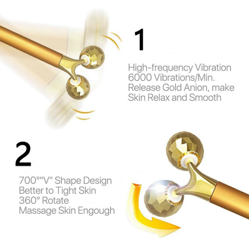 Aparat de Masaj Facial SpaTime IdealStore, Lifting, Stimularea Circulatiei, Terapie Prin Vibratii, Antirid, Waterproof, Perfect Pentru Seri Relaxante, Roller 3D, Culoare Auriu