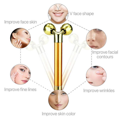 Aparat de Masaj Facial SpaTime IdealStore, Lifting, Stimularea Circulatiei, Terapie Prin Vibratii, Antirid, Waterproof, Perfect Pentru Seri Relaxante, Roller 3D, Culoare Auriu