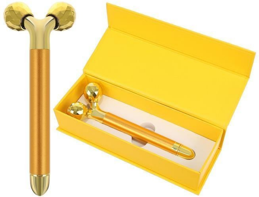 Aparat de Masaj Facial SpaTime IdealStore, Lifting, Stimularea Circulatiei, Terapie Prin Vibratii, Antirid, Waterproof, Perfect Pentru Seri Relaxante, Roller 3D, Culoare Auriu