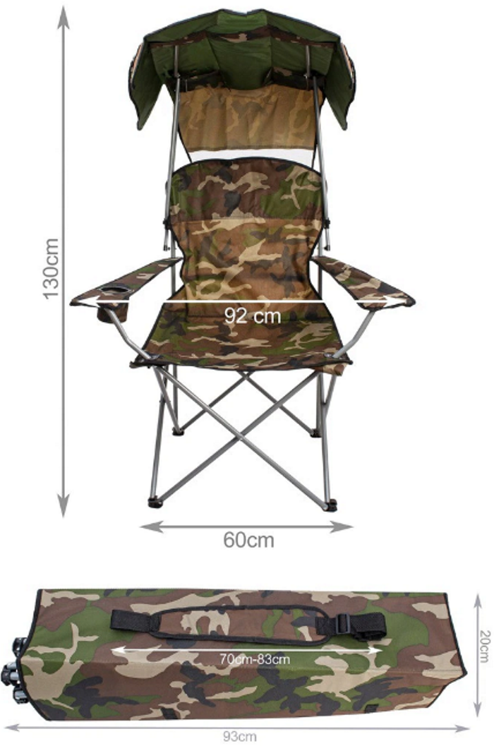 Scaun de Pescuit Pliabil Panama idealSTORE, Dimensiuni 92 x 130 cm, Baldachin impotriva soarelui, Suport pentru cana, Robust-Durabil, Husa pentru transport, Sarcina maxima 120 Kg