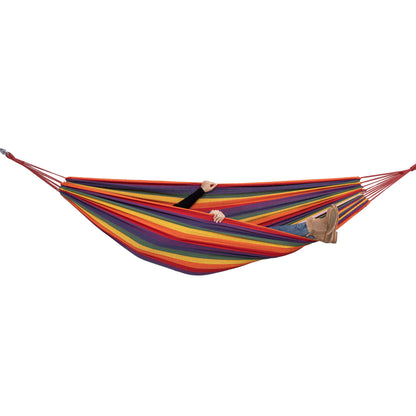 Hamac din bumbac SingleFree IdealStore, Dimensiune 80 x 200 cm, Greutate maxima 120Kg, Montare Si Demontare rapida, Usor de curatat, Portivit atat pentru curte cat si pentru terasa sau balcon, Multicolor