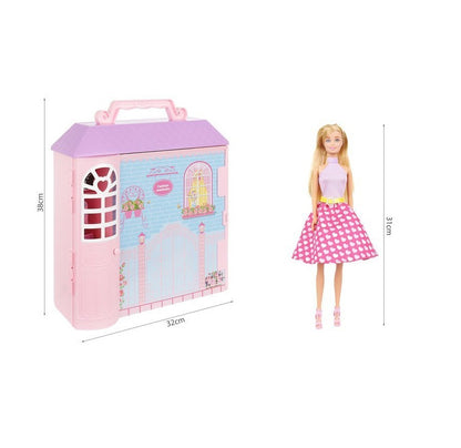 Dressing cu haine pentru copii idealSTORE, Dimensiuni pachet 47 x 40 x 13, Include casa, papusa, valiza, comoda, rochii, ochelari, acceosrii pentru par, Ideala pentru micutele pasionate de Hairstylist