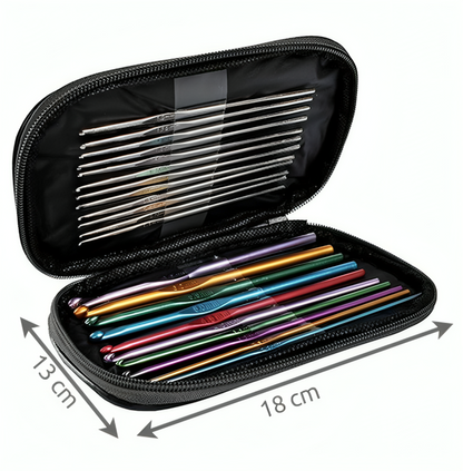Set de Crosetat idealSTORE, Include 50 de Articole, Dimensiuni Crosetat 0,6-6,5 mm, Husa din Piele ecologica pentru transport, Perfect pentru persoanele care croseteaza