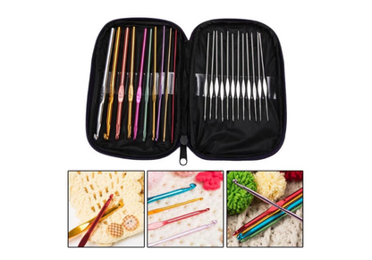 Set de Crosetat idealSTORE, Include 50 de Articole, Dimensiuni Crosetat 0,6-6,5 mm, Husa din Piele ecologica pentru transport, Perfect pentru persoanele care croseteaza