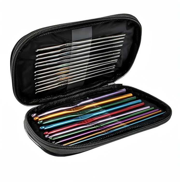 Set de Crosetat idealSTORE, Include 50 de Articole, Dimensiuni Crosetat 0,6-6,5 mm, Husa din Piele ecologica pentru transport, Perfect pentru persoanele care croseteaza