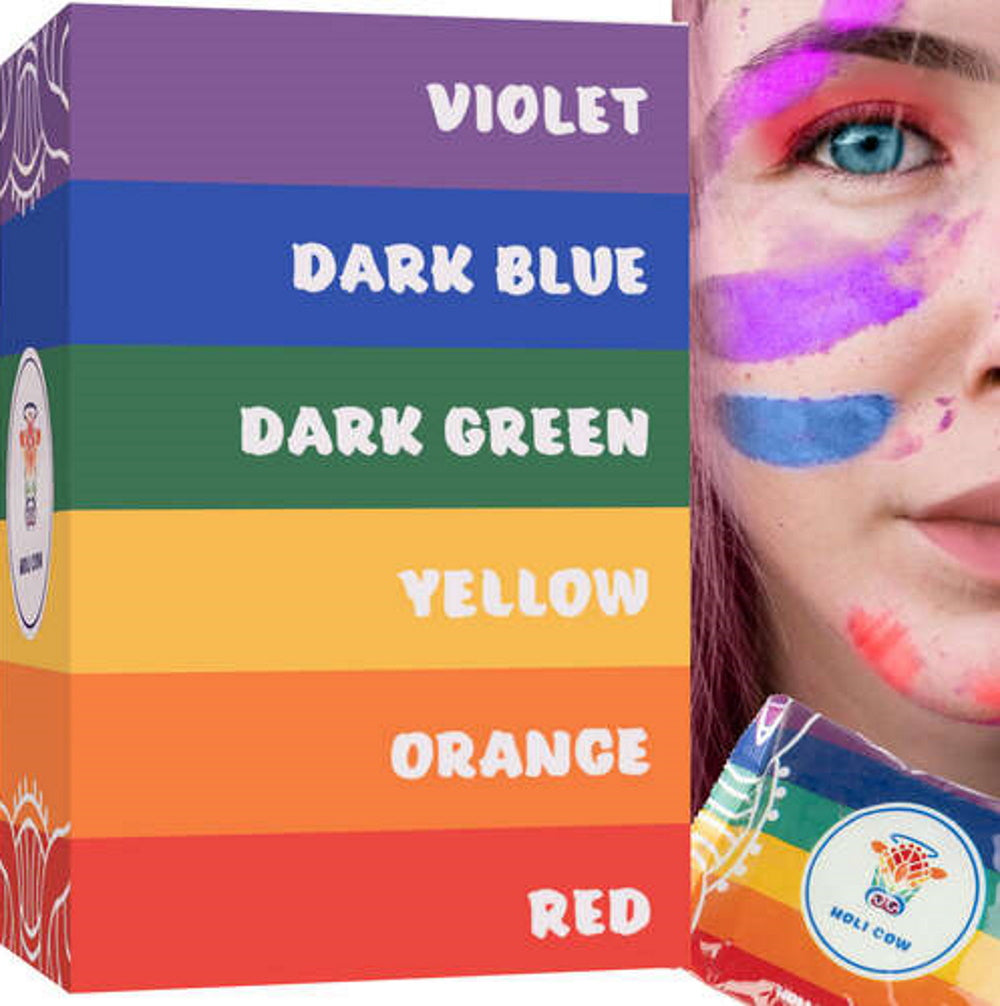 Set 6 Pungi Pudra Colorata Holi idealSTORE, Rosu, Portocaliu, Galben, Verde, Albastru, Violet, Format din Ingrediente Naturale si Inofensive, Sigure, Nu provoaca Iritatii, Alergii, Ideal pentru Zile de Nastere, Festivaluri si Evenimente