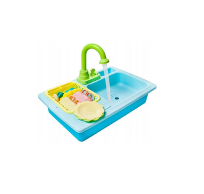 Chiuveta de jucarie pentru copii, Dimensiuni 41 x 28 x 26, Setul include 14 accesorii, robinet cu pompa, perie, lichid, cutit, lingurita, furculita, castron, uscator