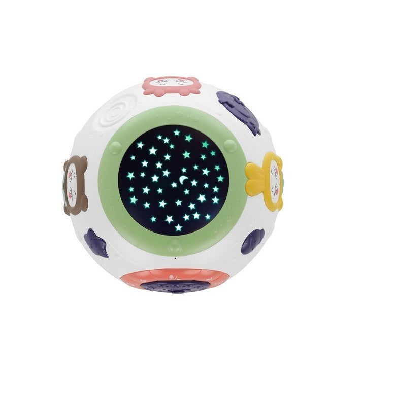 Lampa de veghe cu proiector idealSTORE THE LITTLE CHILD, Dimensiuni 18 X 14 cm, Emite sunete precum broasca, pescarus, pasare, Reda pana la 8 cantece de leagan, Proiectarea stelelor pe tavan pentru o adormire rapida a copilului