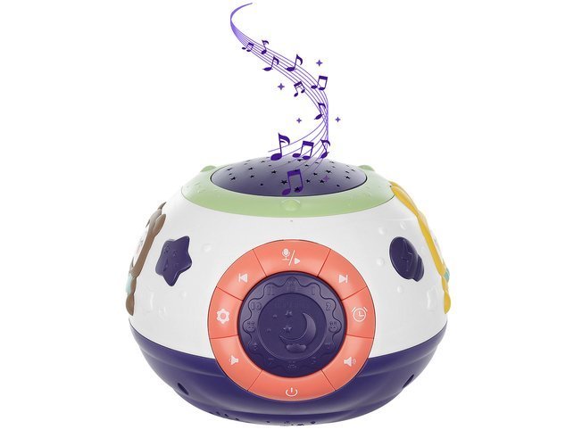 Lampa de veghe cu proiector idealSTORE THE LITTLE CHILD, Dimensiuni 18 X 14 cm, Emite sunete precum broasca, pescarus, pasare, Reda pana la 8 cantece de leagan, Proiectarea stelelor pe tavan pentru o adormire rapida a copilului