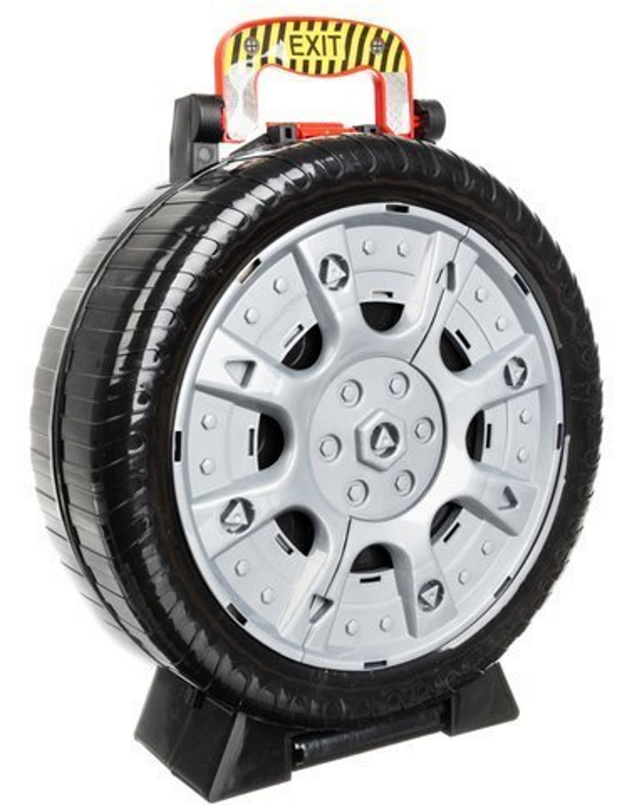 Parcare de Joaca Mobila pentru Copii Pe 2 Nivele, Speed Railway Car idealSTORE, Accesorizat cu Spalatorie Auto, Elicopter, Lift, Masinute, Valiza in forma de Roata cu Maner de Transport