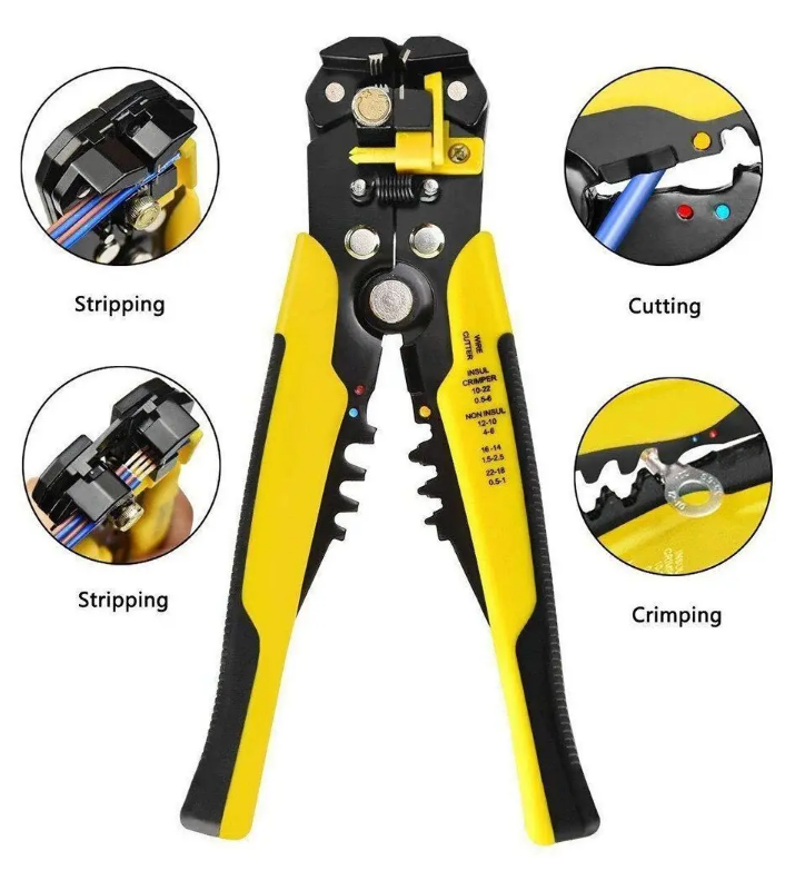 Cleste Multifunctional 5 in 1 Dezizolare si Sertizare idealSTORE, Decopertare, Sertizare, Taiere, Buton de Reglare, Opritor de Lungime Reglabila, Rezistenta mare la Socuri, Forta de Tractiune, Tampon Antiderapant