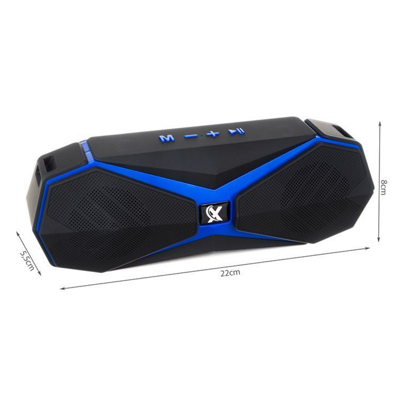 Boxa bluetooth portabila IdealSTORE, Multifunctional, port usb, Micro usb, Port microSD, dimensiuni mici 5.5x22x8 dotata cu o curea de umar, baterie de 1200mAh cu functia de power bank, negru-albastru