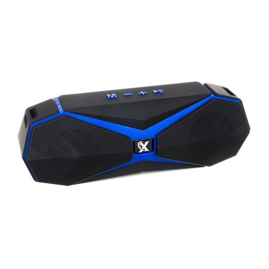 Boxa bluetooth portabila IdealSTORE, Multifunctional, port usb, Micro usb, Port microSD, dimensiuni mici 5.5x22x8 dotata cu o curea de umar, baterie de 1200mAh cu functia de power bank, negru-albastru