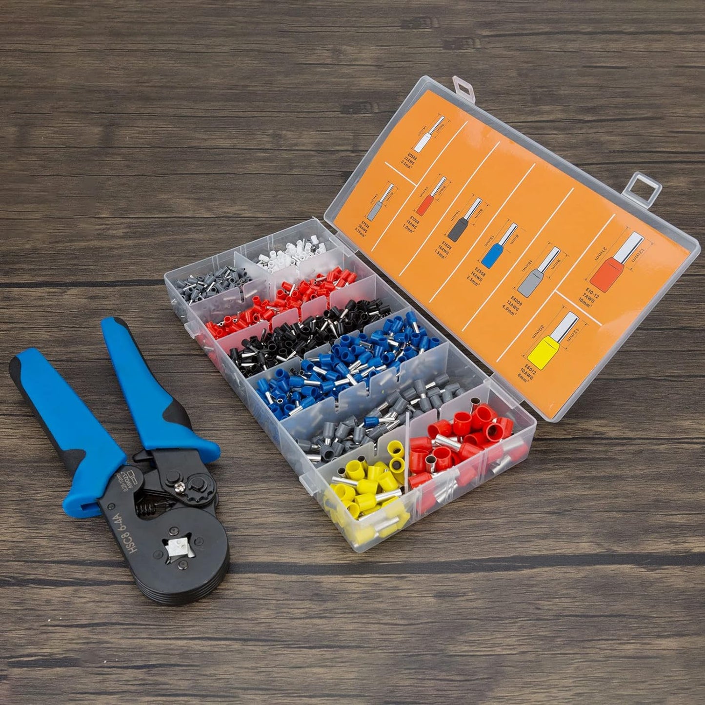 Trusa Sertizare Cabluri Electrice idealSTORE, Cleste Sertizat Reglabil, Domeniu de sertizare 0,25-10 mm2, Include 500 de Terminali, Usor de Utilizat, Calitate inalta a Materialelor, Rezistenta Mare la socuri, Forta de tractiune, Material Otel